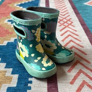 BOGS Kids' Teal and Yellow Patterned Rain Boots